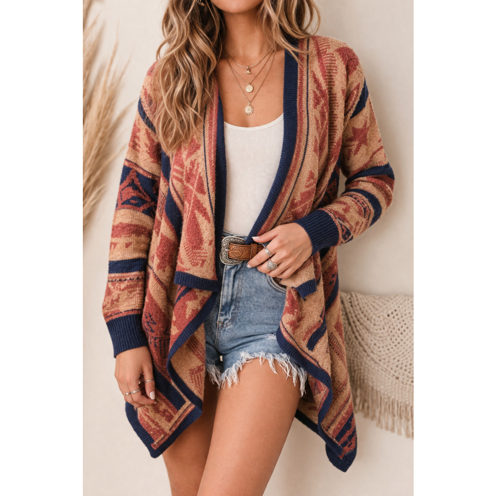 Altar’d State M Boho Waterfall Cardigan Tribal Print Open Front Layer